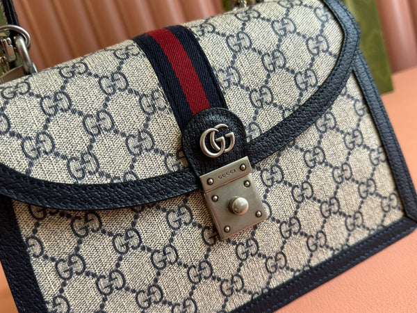 Gucci Ophidia 25cm Bag Ebony Black Canvas Leather 248493