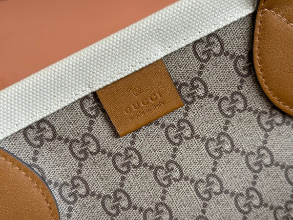 Gucci Medium Tote Bag Brown White Leather Canvas 248187