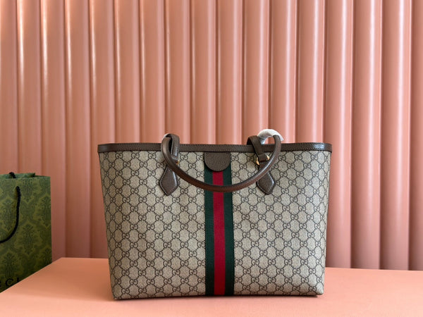 Gucci Ophidia 38cm Bag Beige Brown Leather Canvas 244455