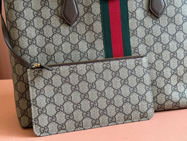 Gucci Ophidia 38cm Bag Ebony Brown Leather Canvas 244454