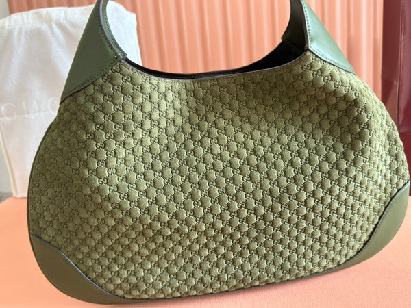 Gucci Body Double Lock Handbag Green Velvet Embossed Leather 244511