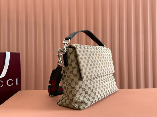 Gucci 36cm Bag Beige Brown mix Black Canvas Leather 248455