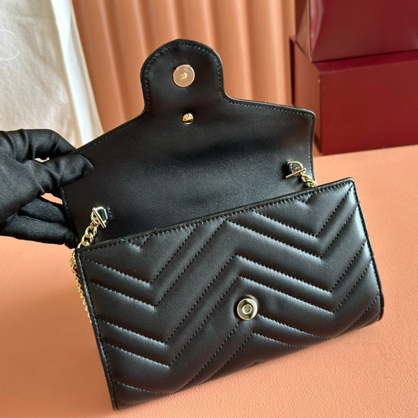 Gucci Marmont Chain Wallet Black Cowhide 254966