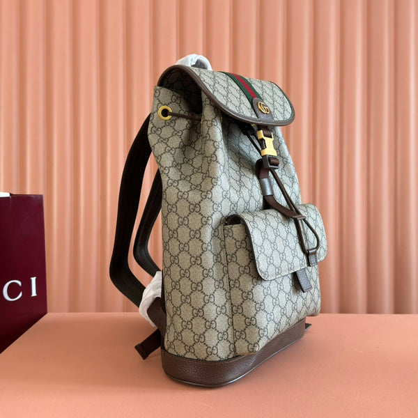 GG 26s Ophidia Large Backpack 40 In Beige And Brown Canvas