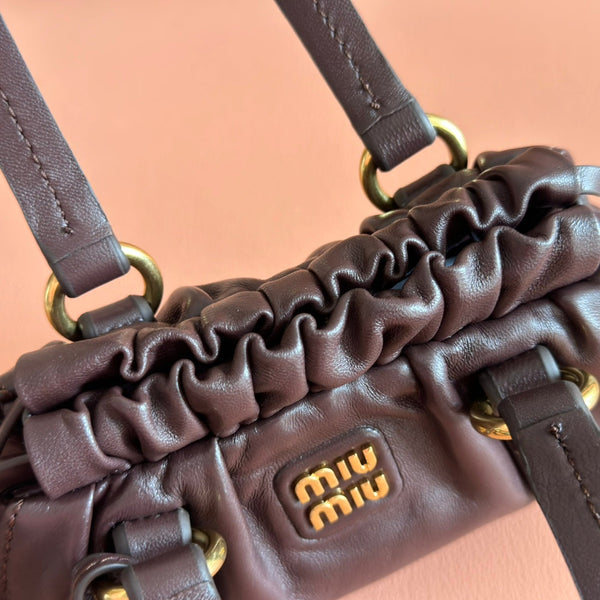 Miu Joie Shoulder Mini Bag Coffee Nappa Leather