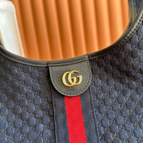 GG 2025 Giglio Large Tote Bag 60cm Dark Blue Red Suede Canvas 273276
