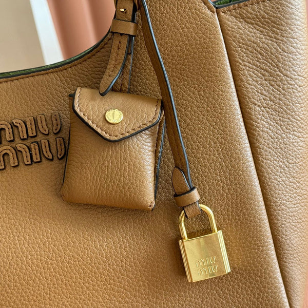 Miu 25ss Leather Bucket Bag 25.5 Brown Grain Leather