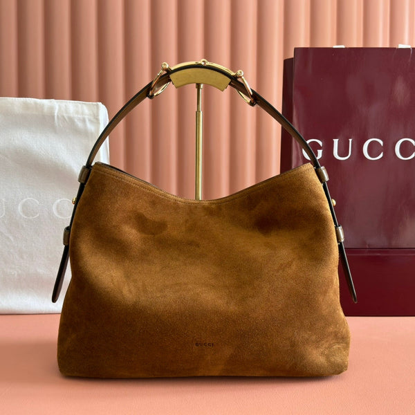 GG Beatrix Medium Tote Bag Brown Suede GHW