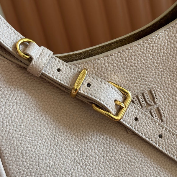 Miu Leather Bucket Bag 23cm Powder Pink Grain Cowhide