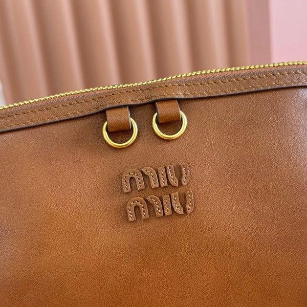 Miu Caprice Clutch Camel Leather 280752