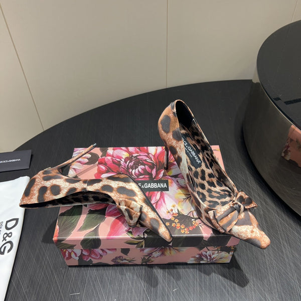 DC 25 Toe Bow High Heel Shoes 35mm Leopard-Print Silk And Sheepskin 381611