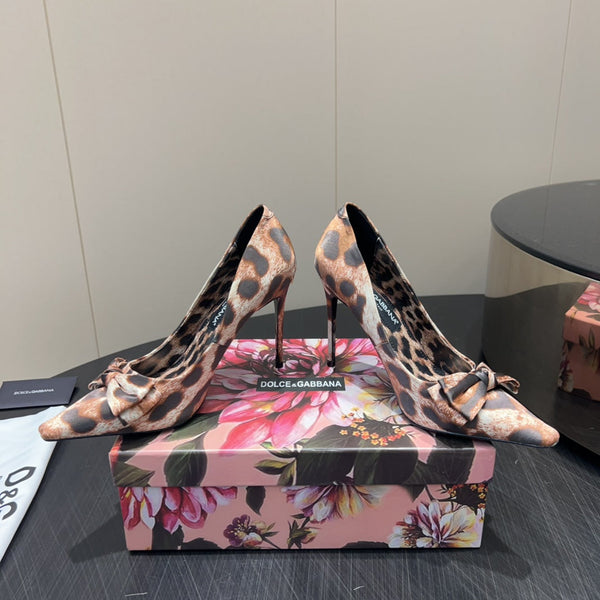 DC 25 Toe Bow High Heel Shoes 35mm Leopard-Print Silk And Sheepskin 381611
