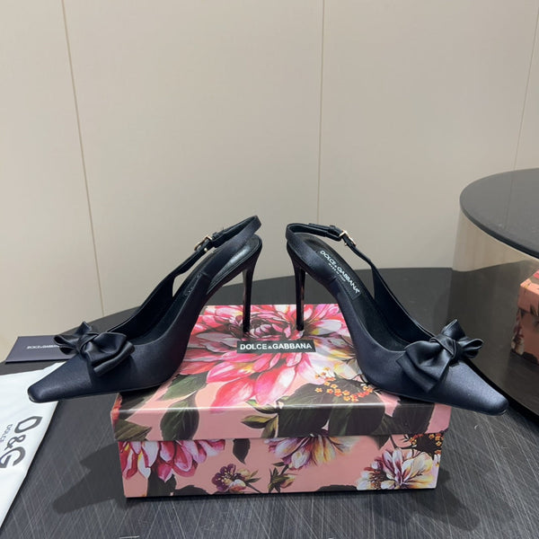 DC 25 Toe Bow Slingback Pumps 100mm Black Silk And Sheepskin 381612