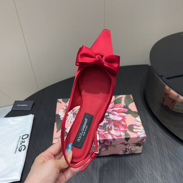 DC 25 Bow Slingback Pumps Red Silk And Sheepskin 381617