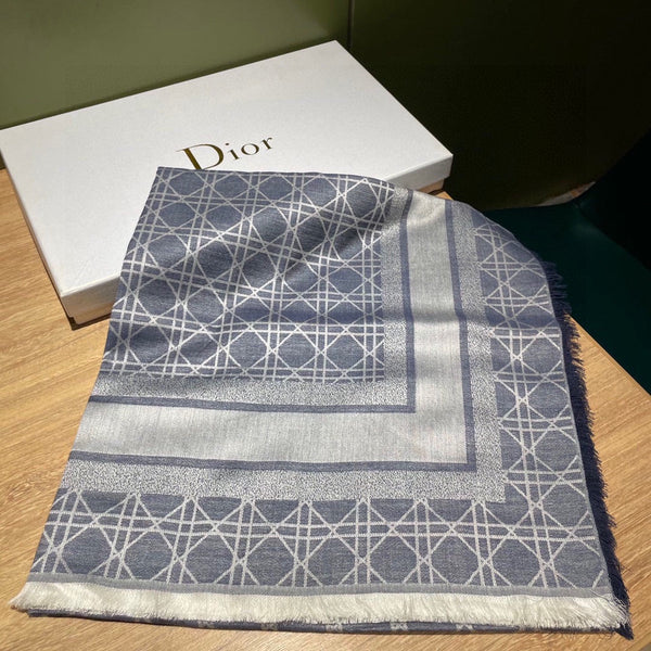 SQUARE SCARF 140 CM IN AEGEAN BLUE MIX WHITE WOOL AND SILK 415455