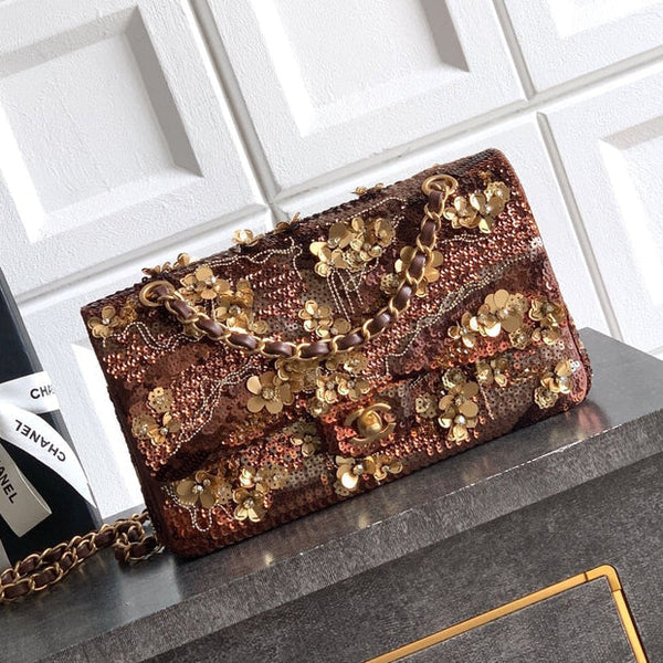 CC 2026 Flap Bag Brown Mix Colors Sequin Leather