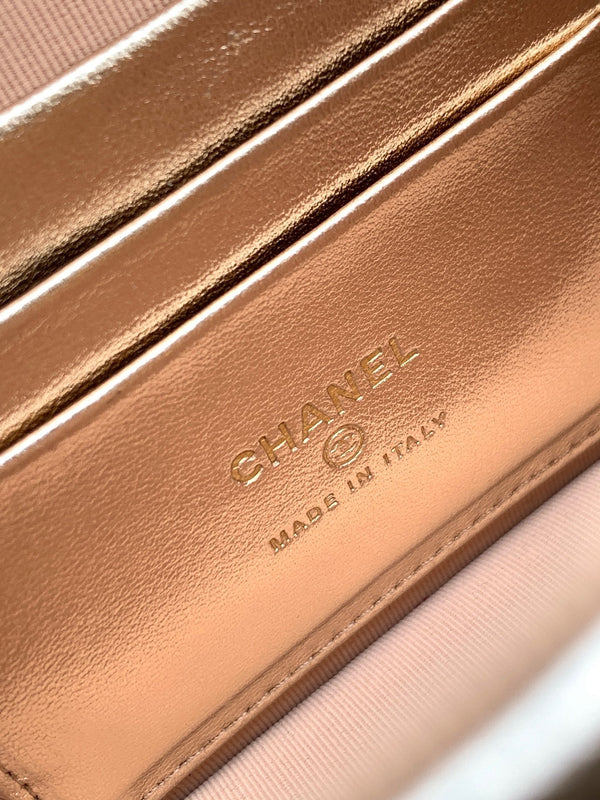 CC Mini Flap Bag 17.5 With Handle Gold Metalic Lambskin