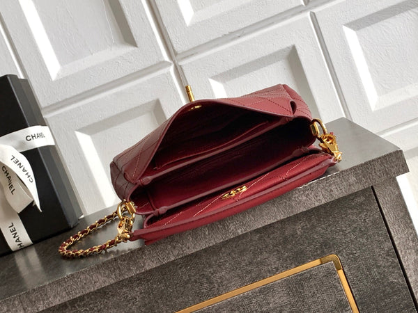 CC 26s Boho Mini Top Closure Bag Burgundy Lambskin