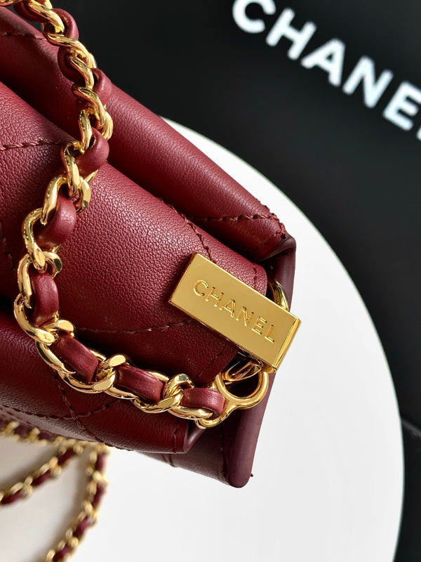 CC 26s Boho Mini Top Closure Bag Burgundy Lambskin