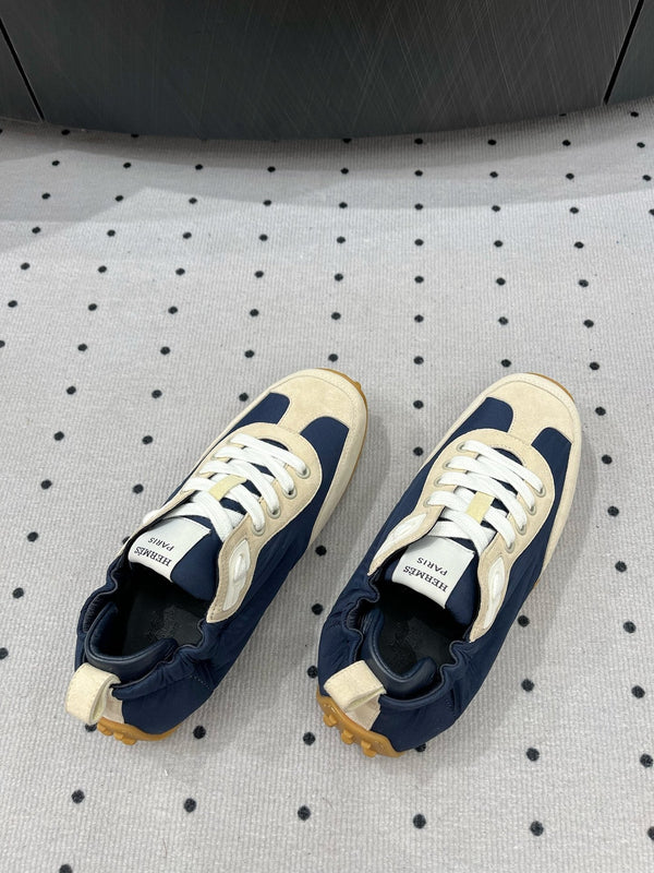 HM Sneaker 10mm In Deep Blue Mix Beige Suede And Windbreaker Fabric 954750