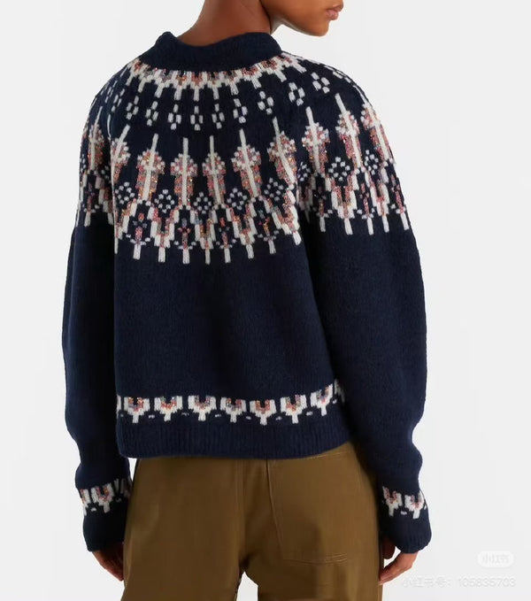 Loewe Sweater Navy/Multicolor Wool Blend 342803