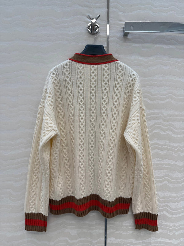 CC Spring 26 Cardigan White Brown Red Wool 342796