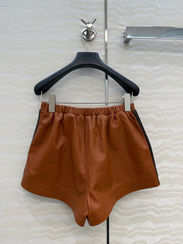 Miu SS26 Striped Nappa Leather Shorts Brandy Lambskin 351107