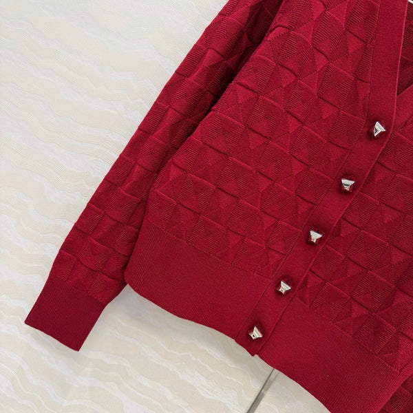 HM "Medor" Long-Sleeve Cardigan Red Wool