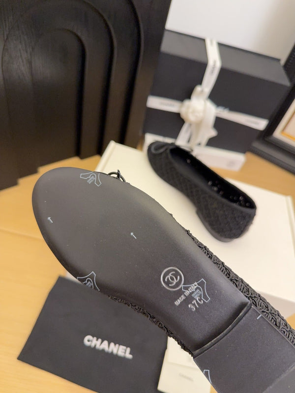CC 25 Ballet Flats Black Mesh Fabric Black Grosgrain 277708