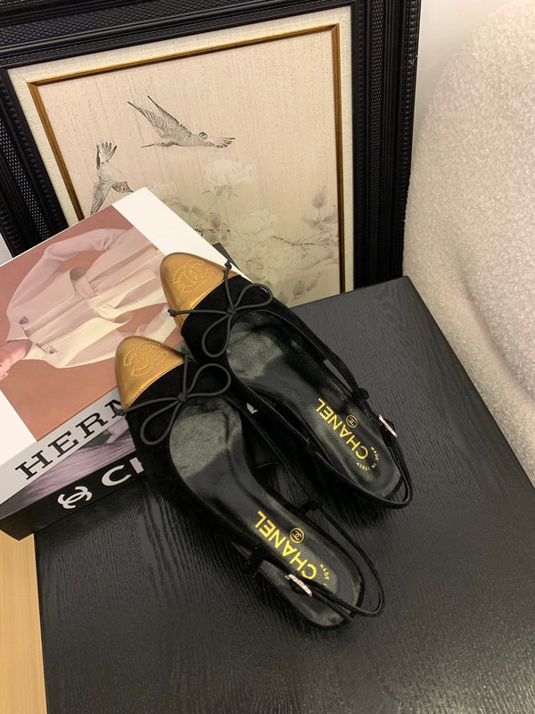 CC 25 Slingbacks 45 Bow With Black Suede Mix Gold Sheepskin 277676
