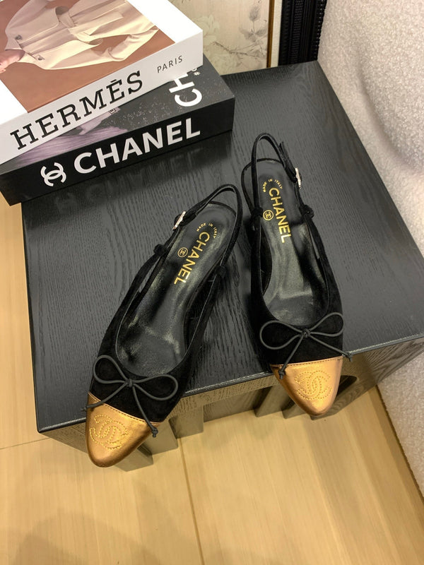 CC 25 Slingbacks 45 Bow With Black Suede Mix Gold Sheepskin 277676