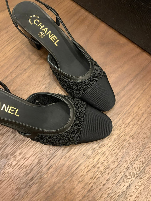 CC 25 Slingback 50mm Black Fabric Grosgrain
