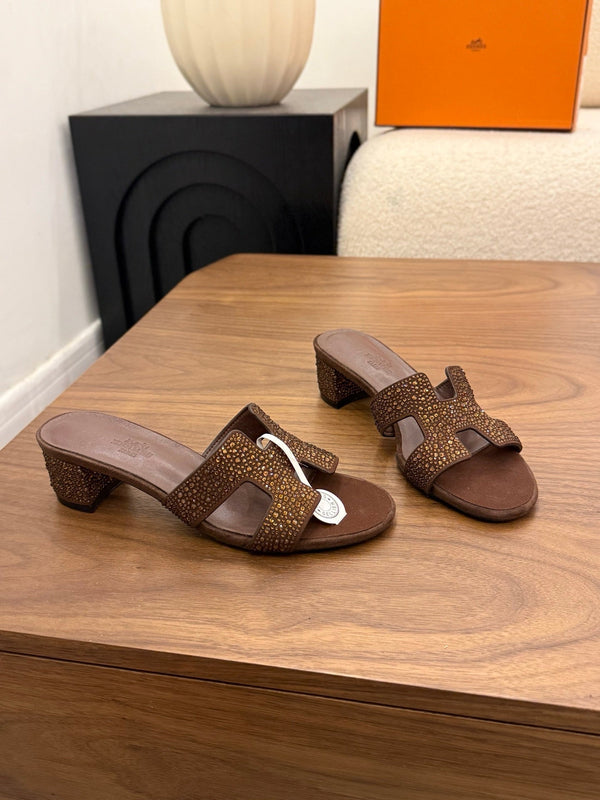 HM 26s Oasis Sandal Dark Brown Suede With Crystals