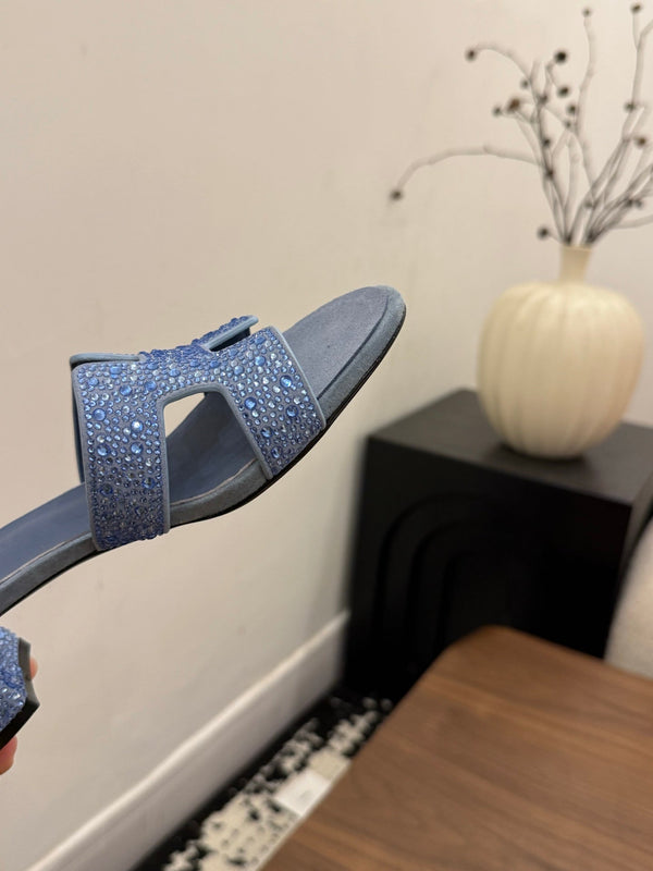HM 26s Oasis Sandal Dusty Blue Suede With Crystals