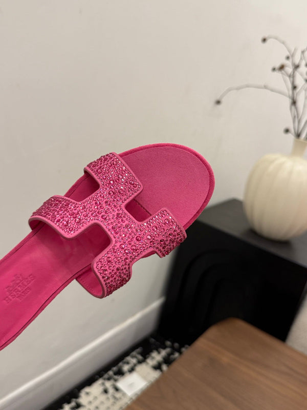 HM 26s Oasis Sandal Pink Suede With Crystals