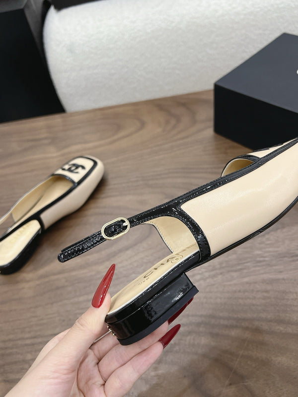 CC 26s Slingback Black Beige Lambskin Patent Leather 915318