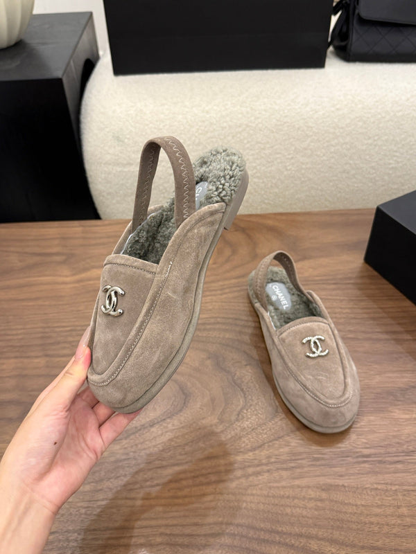 CC 26s Slingback Loafers Taupe Suede Shearling 122674