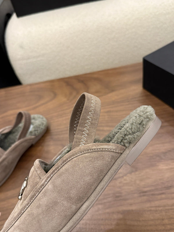 CC 26s Slingback Loafers Taupe Suede Shearling 122674