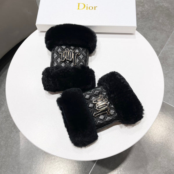 FINGERLESS GLOVES IN BLACK RABBIT FUR AND LAMBSKIN 113716