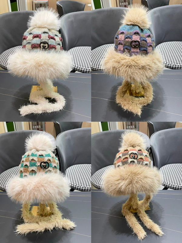 BEANIE HAT IN COLORFUL WOOL AND RABBIT FUR 392117