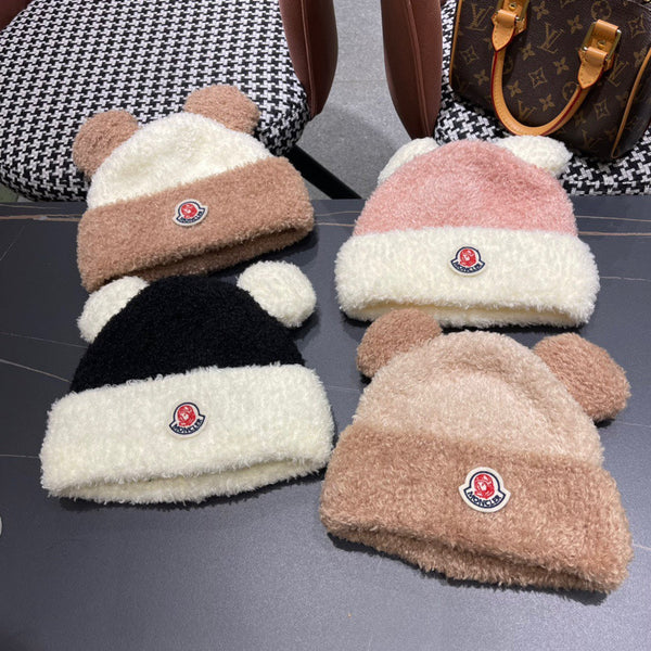 BEANIE HAT IN CAMEL BROWN WOOL AND RABBIT FUR 437685