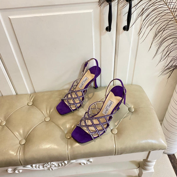 Jimmy Choo Saila Sandals 9cm Purple Sheepskin Suede 688234