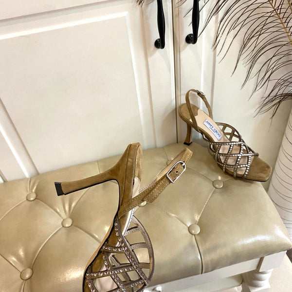 Jimmy Choo Saila Sandals 9cm Khahi Sheepskin Suede 688237