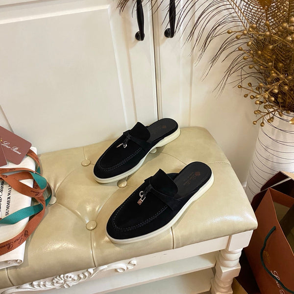 LP 26s Lock Charm Mules In Black Suede