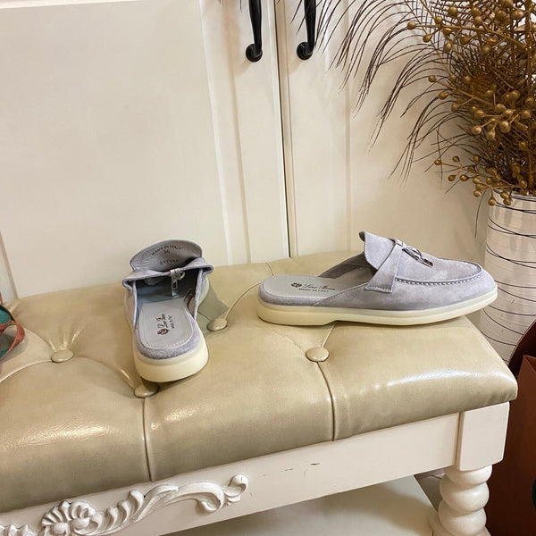 LP 26s Lock Charm Mules In Light Grey Suede