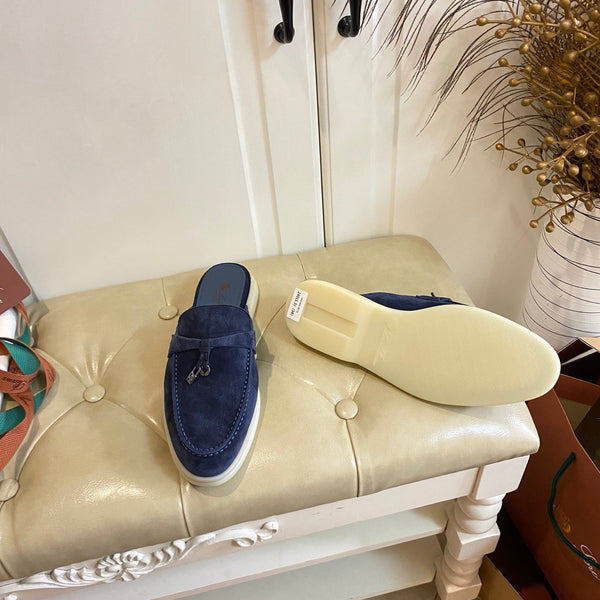 LP 26s Lock Charm Mules In Navy Blue Suede