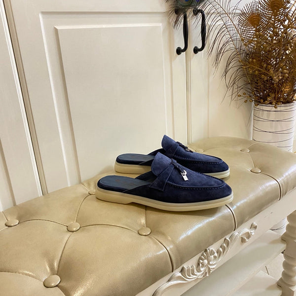 LP 26s Lock Charm Mules In Navy Blue Suede