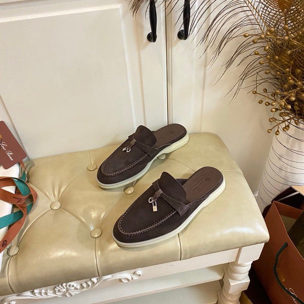 LP 26s Lock Charm Mules In Dark Brown Suede