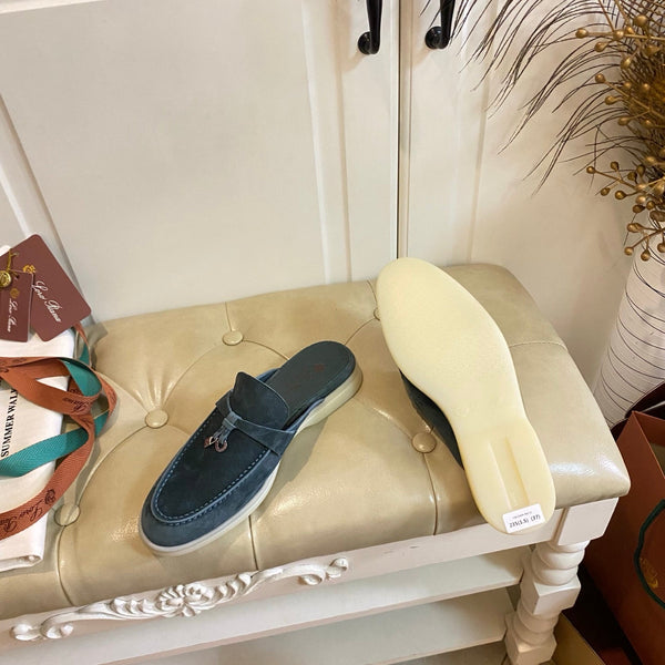 LP 26s Lock Charm Mules In Slate Blue Suede
