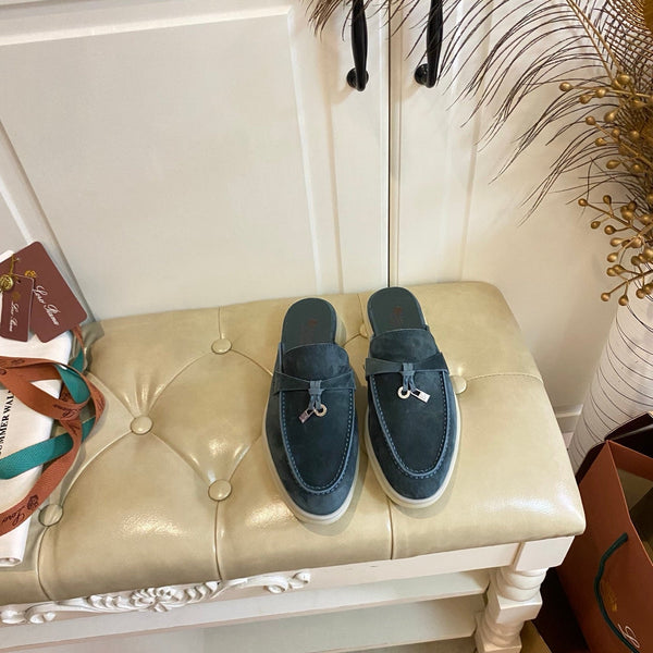 LP 26s Lock Charm Mules In Slate Blue Suede
